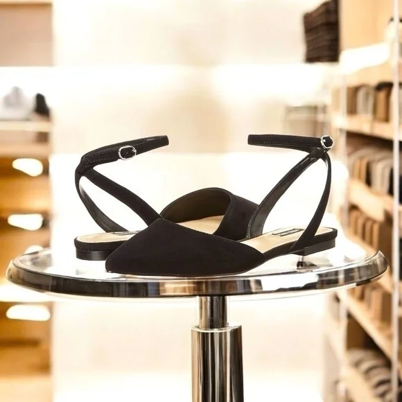 Nine West Briy Black Suede Flats Women’s Ankle Strap Pointed Toe Size 6 - Picture 3 of 14